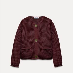 Zara Deep Red Cardigan with Metallic Buttons